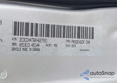 2019 Dodge Charger Police Rwd z USA, uszkodzony, nr VIN 2C3CDXAT6KH627551